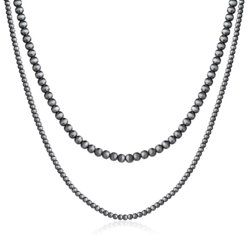 Collier Vintage perles grises, ras du cou, occidentale, bijoux Navajo, collier superposé perles, cha