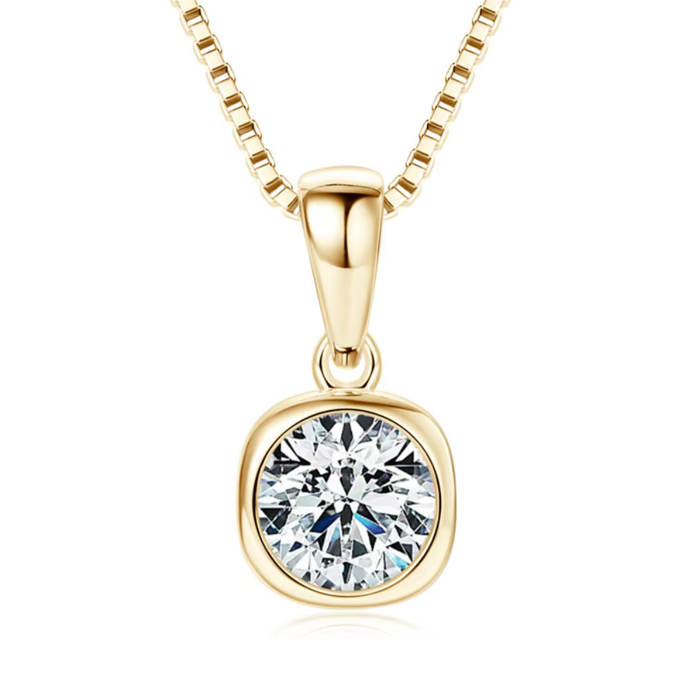 Collier avec pendentif carré en Moissanite pour femmes, 1ct, en argent Sterling S925, diamant, chaîn