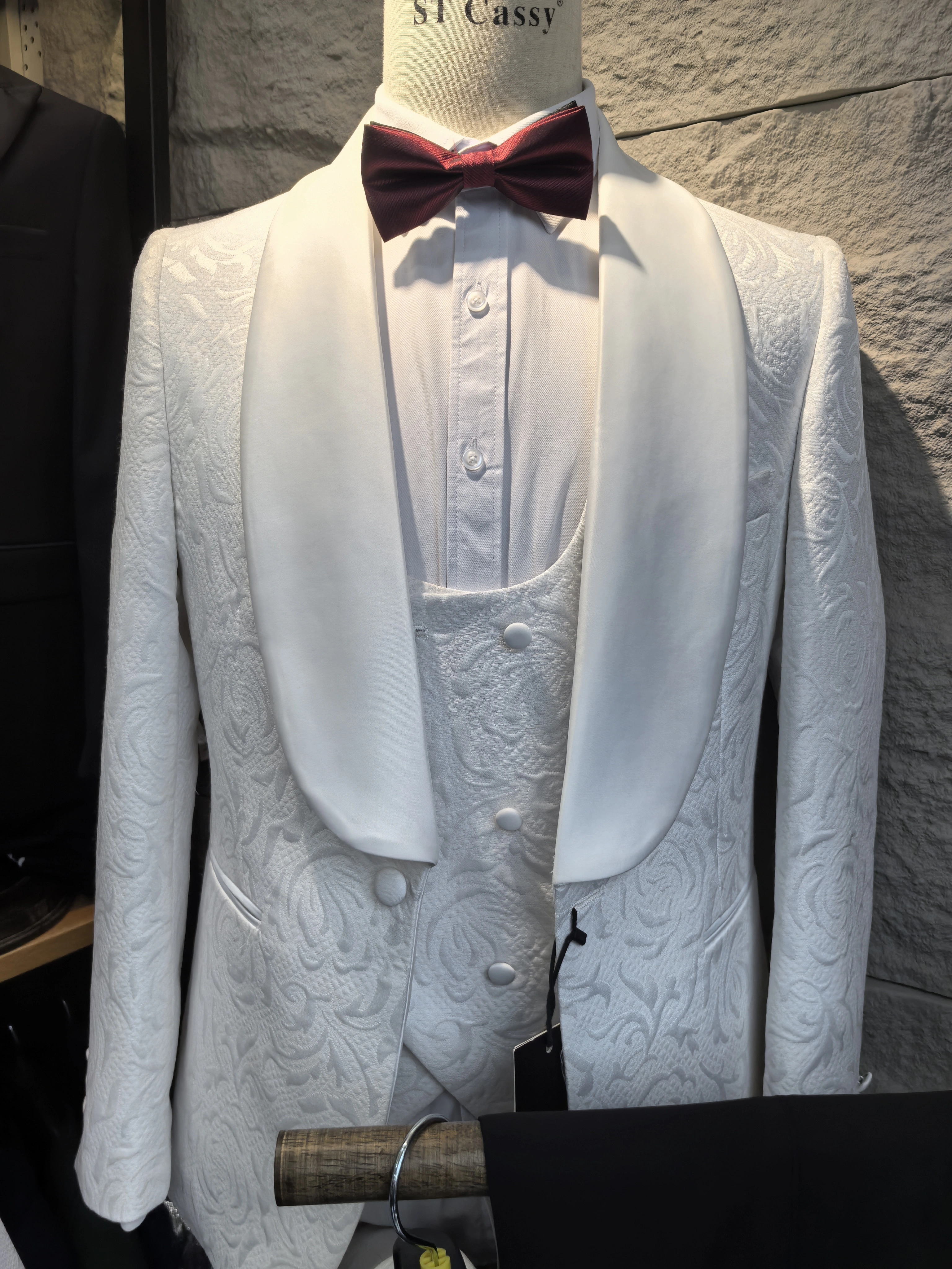 Blanc homme marié mariage col châle Blazers figure robe de soirée smoking costume de bal mode coupe 