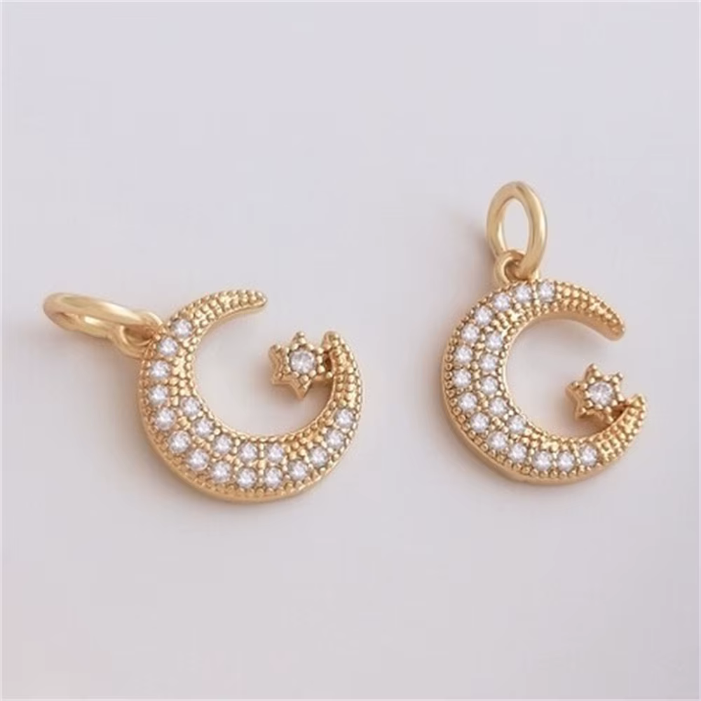 Pendentif étoile et lune enveloppés en or 14 carats avec micro incrusté de zircon, pendentif lune, b