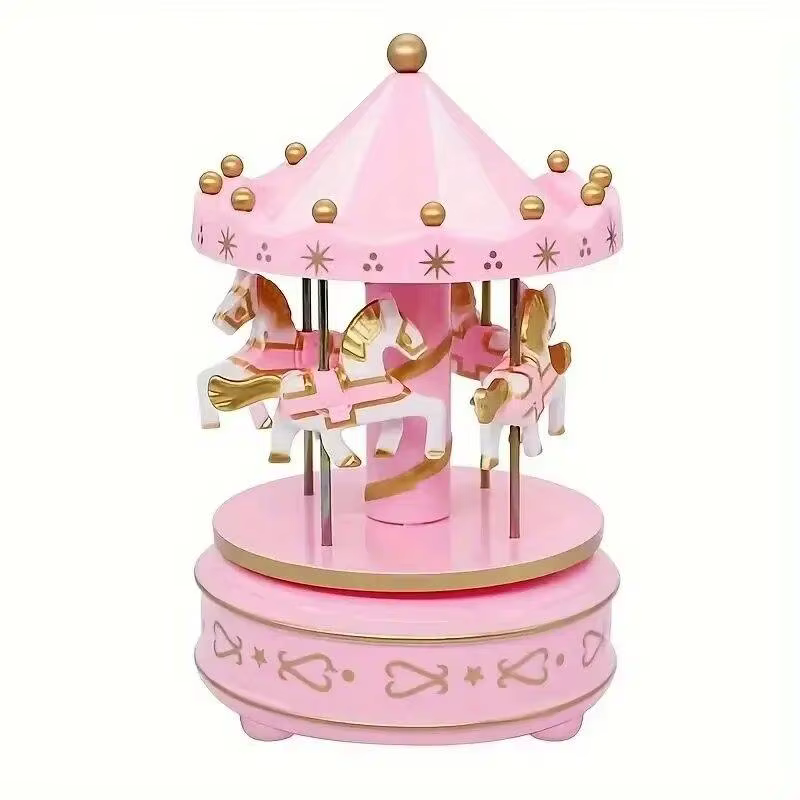 Carrousel de luxe, boîte à musique, 4 chevaux, Rotation rotative, jouets romantiques de luxe, travai