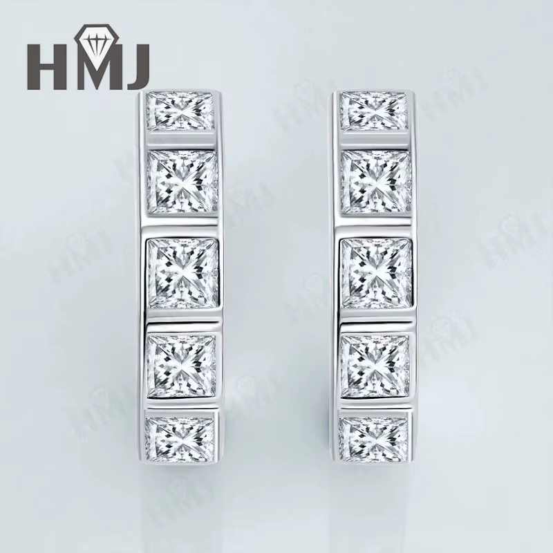 Boucles d'oreilles en moissanite, argent sterling 925, coupe princesse, couleur D/vert clair/bleu vi