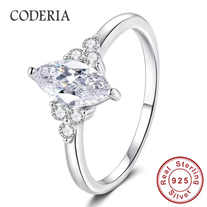 Bague en moissanite taille marquise 1 carat plaquée or blanc 14K en argent sterling S925, alliance d