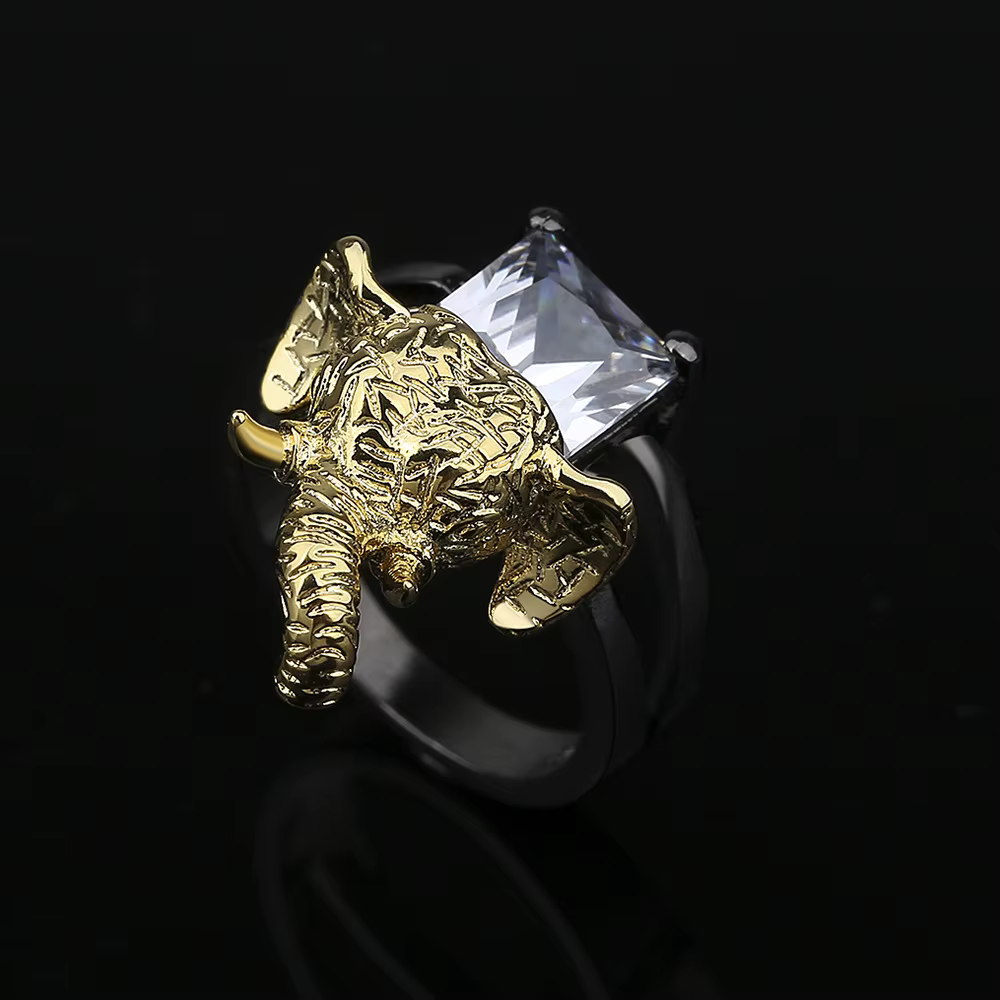 Bague en forme d'éléphant impérieux pour hommes, bijoux animaux créatifs, ensemble de bijoux en or n
