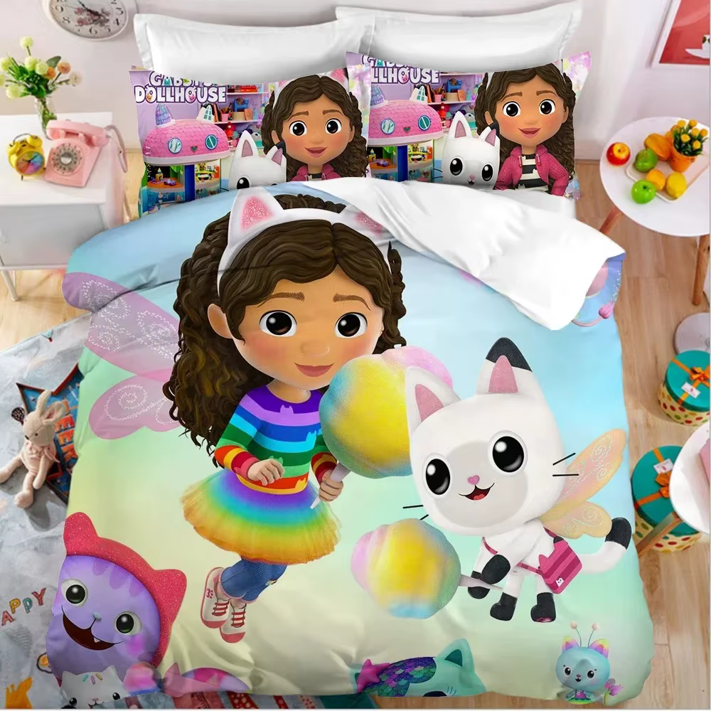 Kawaii Gabby – parure de lit pour maisons de poupée, housse de couette douce avec taies d'oreiller, 