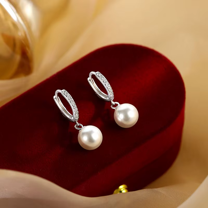 Boucles d'oreilles en perles brillantes, véritable perle d'eau douce naturelle, en argent Sterling 9