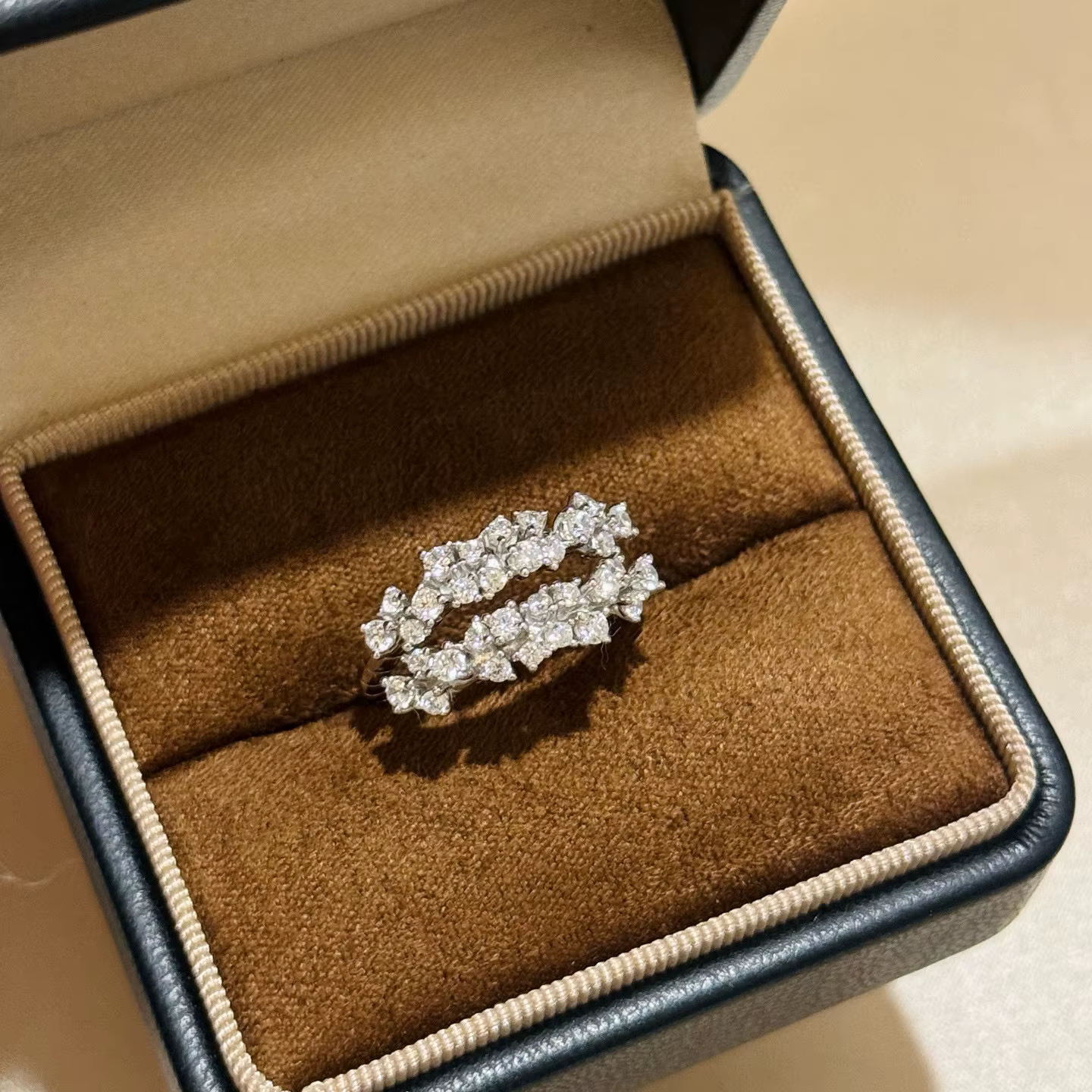 Bague florale haut de gamme en argent Sterling S925, artisanat exquis, Double rangée, avec accents d