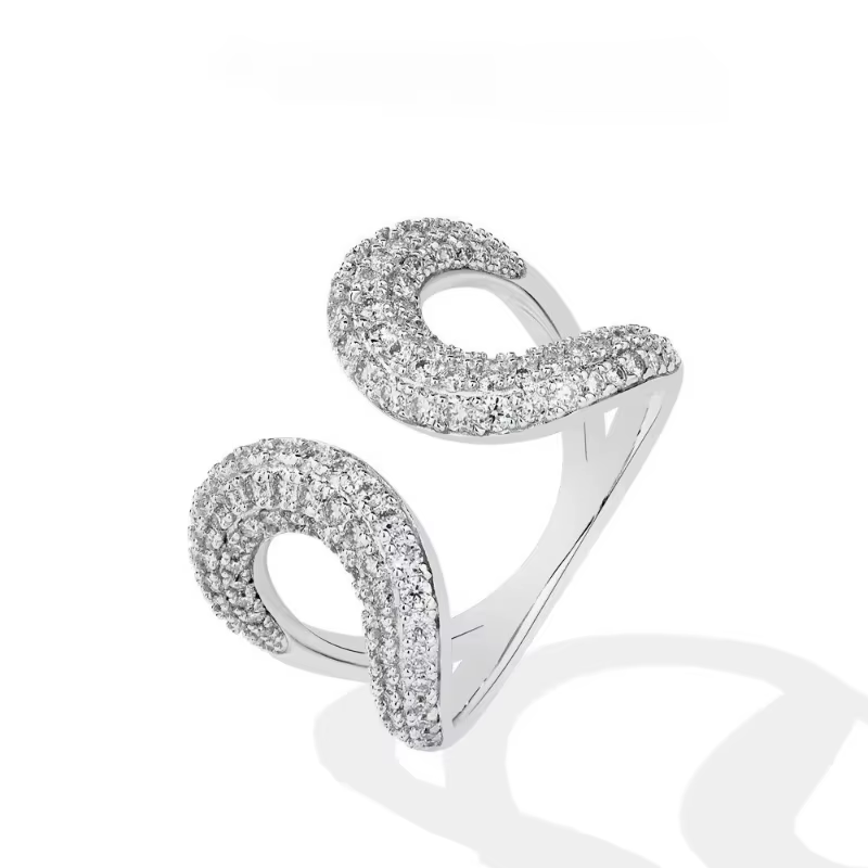 Bague ouverte créative à motif géométrique classique - Bague sertie de diamants pour l'index - Bijou