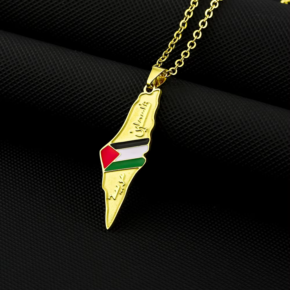 Collier pendentif drapeau carte de l'état de la Palestine, en acier inoxydable, bijoux pour hommes e