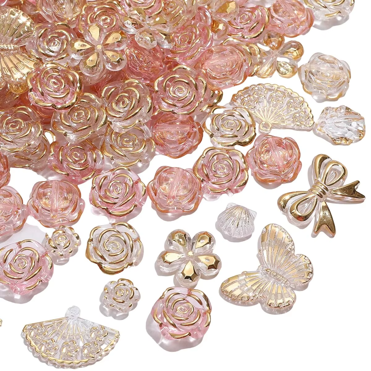 40 g/sacAbout60-70Pcs acrylique bord doré mixte bricolage perles à la main Bracelet collier boucles 