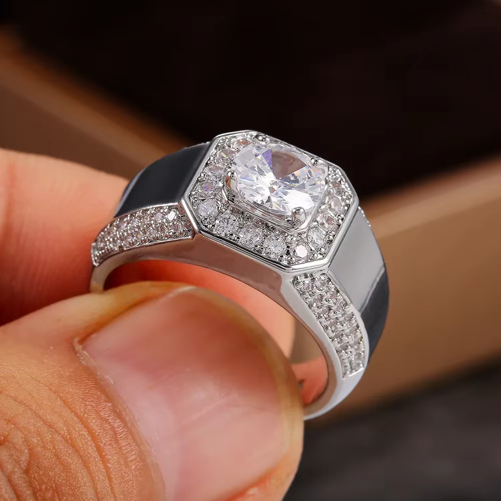Bague de luxe en argent Sterling 925 pour hommes, en forme de cœur et de flèche, en Zircon blanc 18K