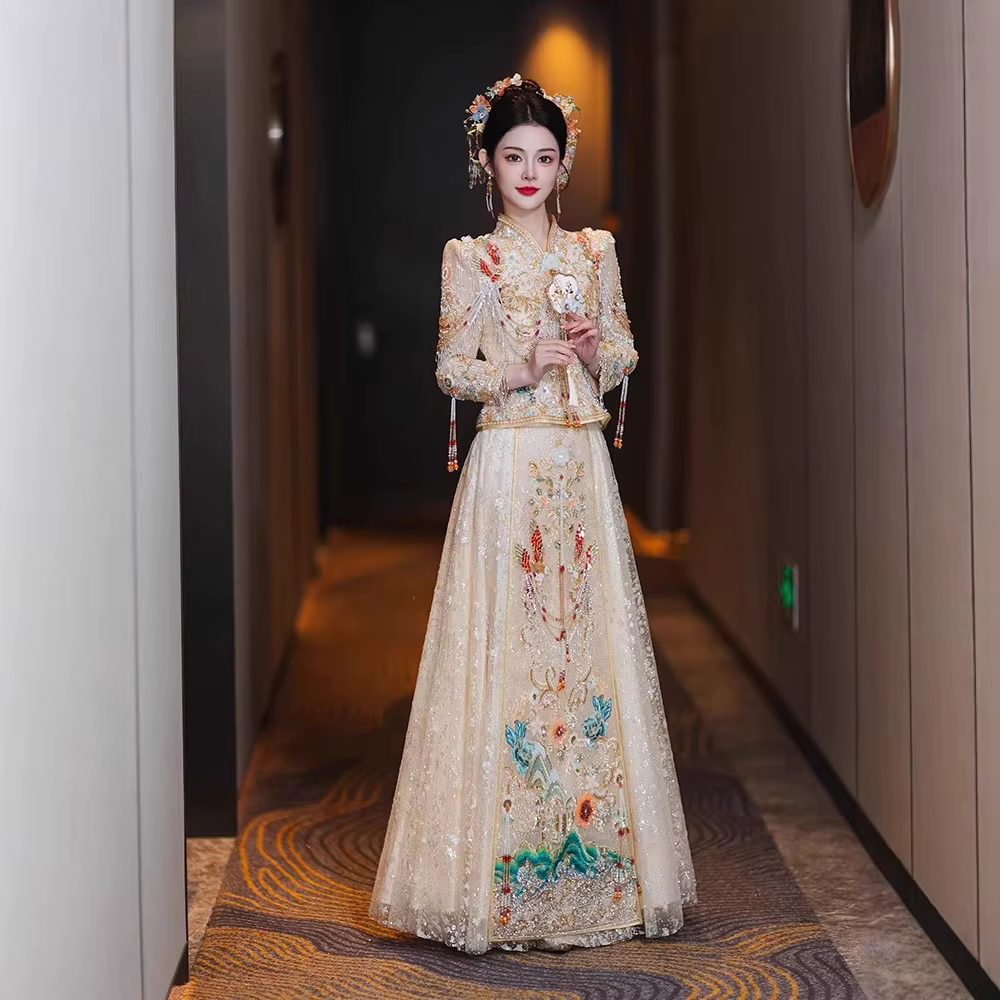 Champagne Xiuhe robe robe de mariée 2025 nouvelle robe de mariée chinoise robe de Toast de mariage f