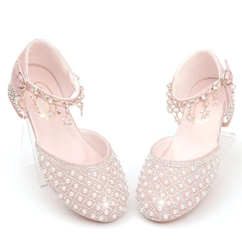 Chaussures à talons hauts pour filles, sandales de fête en cuir, en cristal, pour fête de princesse,