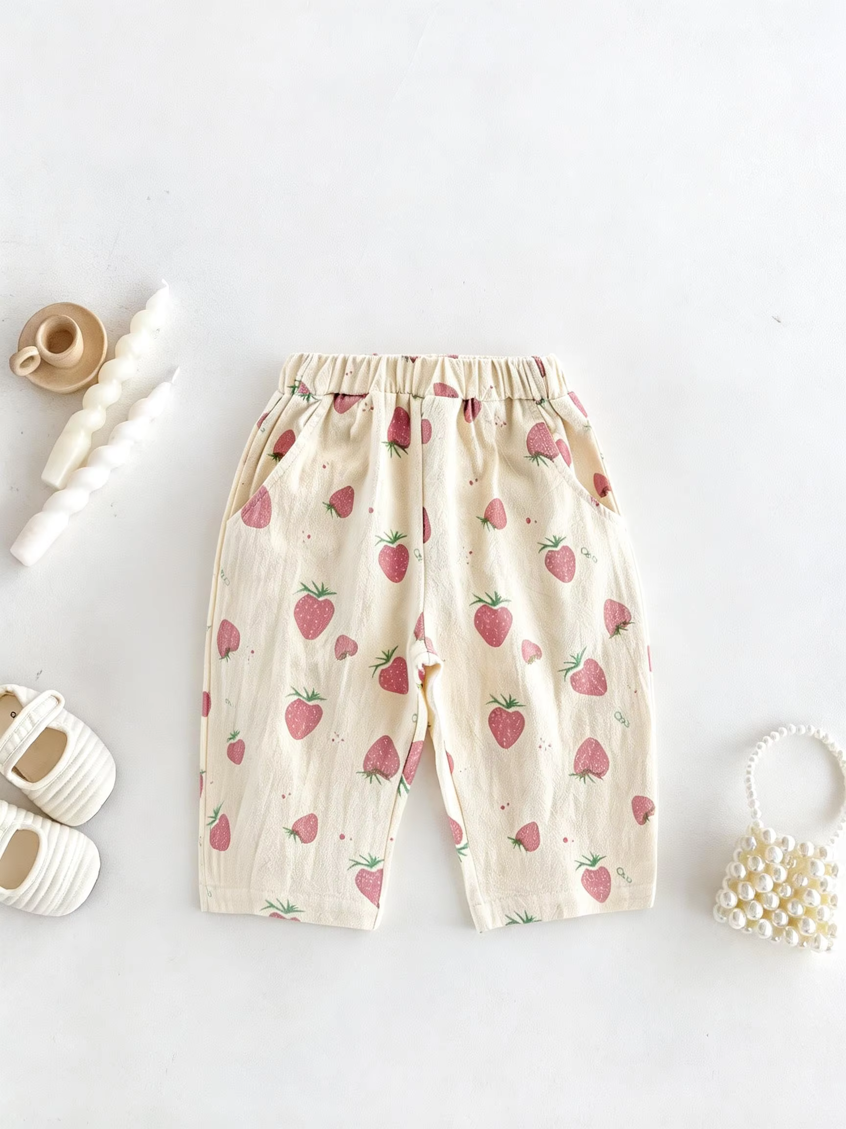 Pantalons décontractés pour bébé - Pantalons polyvalents tendance style fraise pour nourrissons et t
