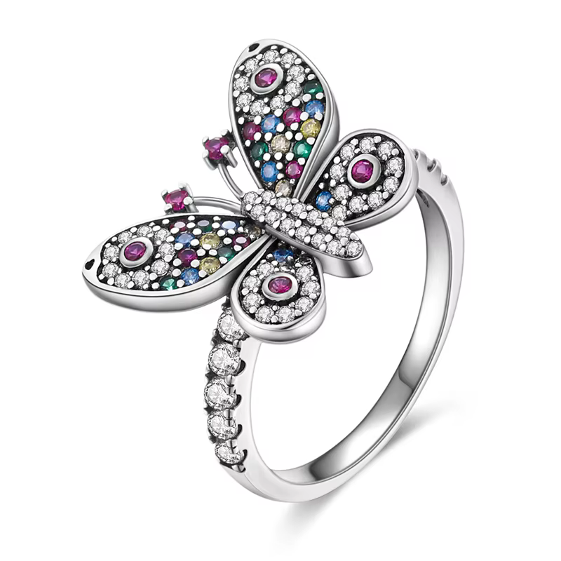 Bague papillon scintillante en argent Sterling 925, originale, avec zircone, pour femmes et filles, 