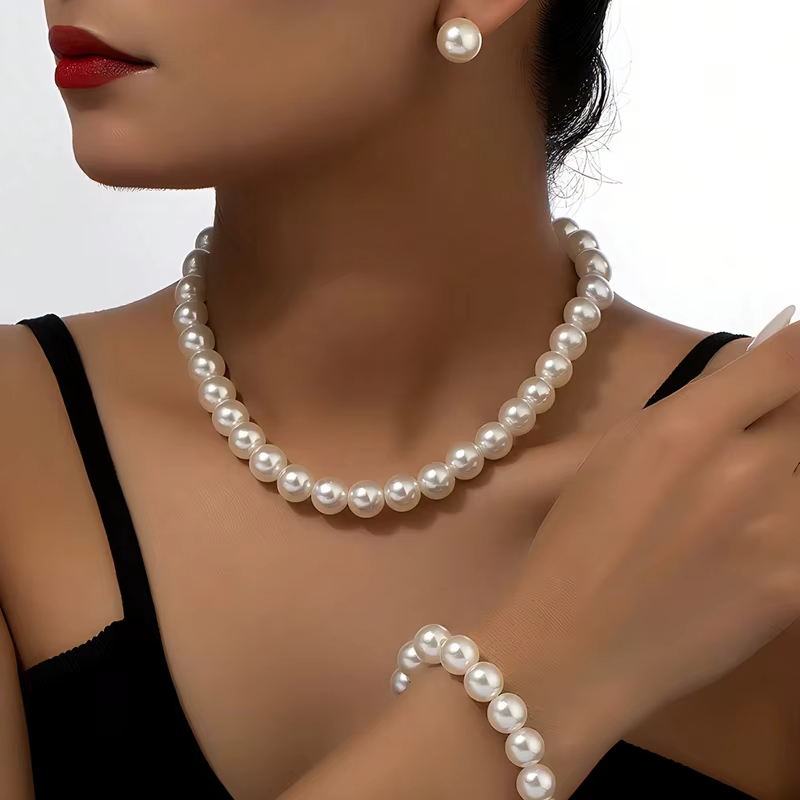 INS mode minimaliste Imitation perle collier boucles d'oreilles Bracelet ensemble de bijoux accessoi
