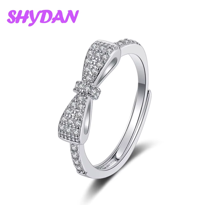Bague ouverte ajustable en argent sterling 925 SHYDAN avec nœud papillon pour filles et femmes, bijo