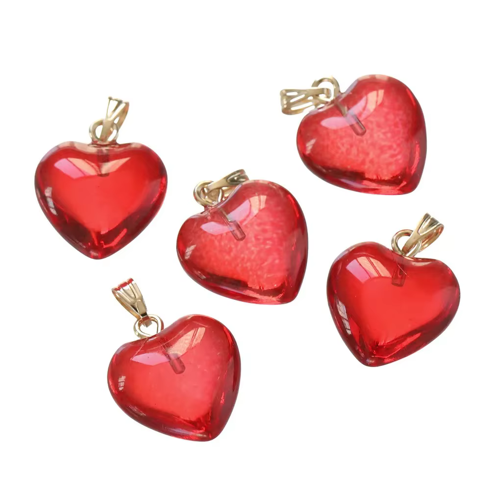 Lot de 10 breloques en verre de cristal au chalumeau, perles en forme de cœur d'amour, pendentif, br