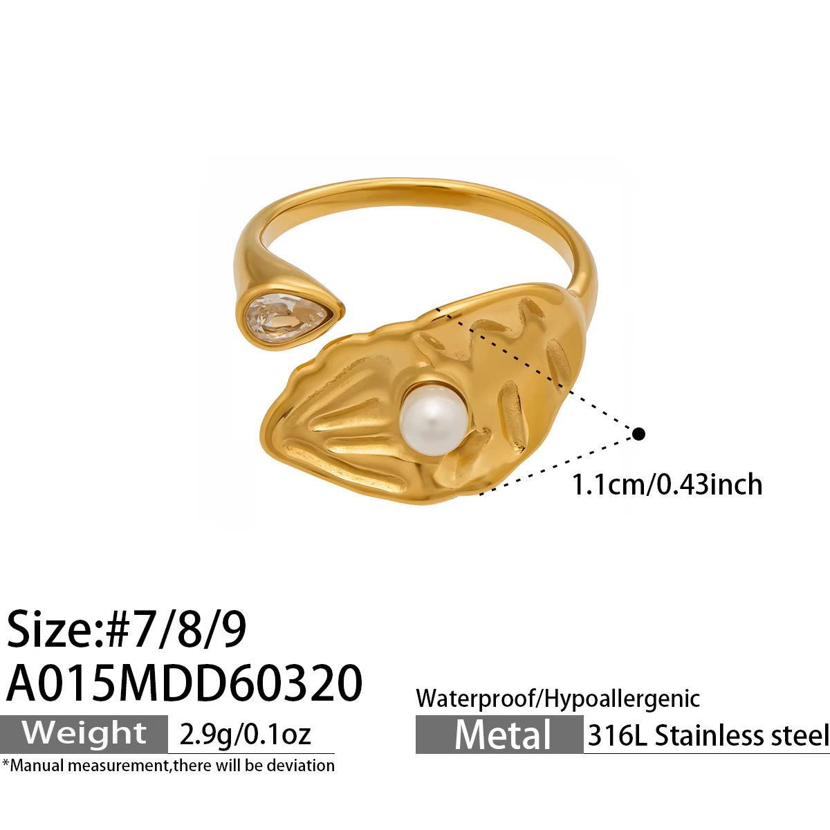 Bague vintage faite à la main en perles pour femme, plaquée or 18 carats avec perles de coquillage, 