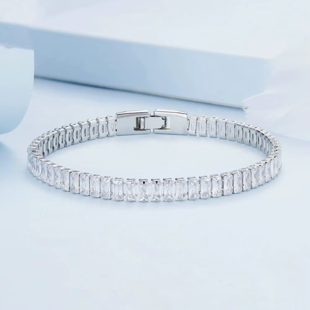 Buyee – Bracelet en argent Sterling 925 pour femmes, bijoux en cristal blanc scintillant, cadeau élé