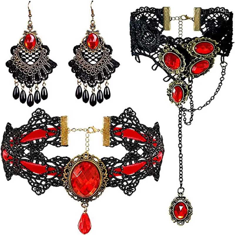 Ensemble de bijoux gothiques rétro Rose, collier, boucles d'oreilles, Bracelets, chaîne de clavicule