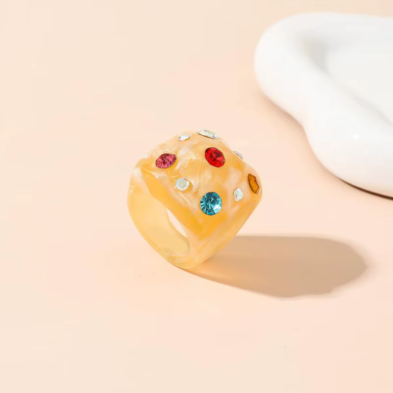 Bague tendance minimaliste en résine colorée avec diamants vintage brillants, bijoux géométriques ir
