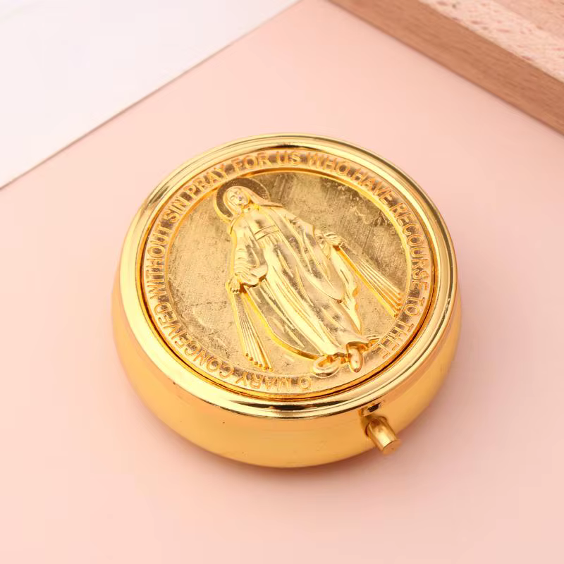Boîtes Cadeaux Rondes en Métal Rétro pour la Sainte Communion, Chapelet de Saint Benoît, Étui d'Emba