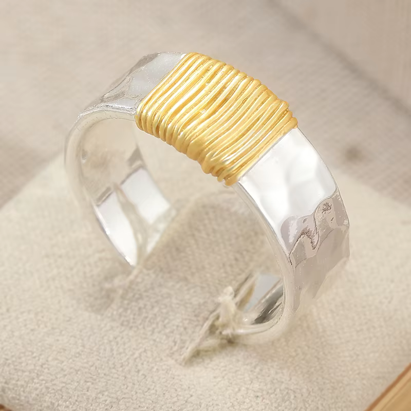 Bague vintage sculptée à la main pour femme, en métal bicolore, géométrique, pour usage quotidien, b
