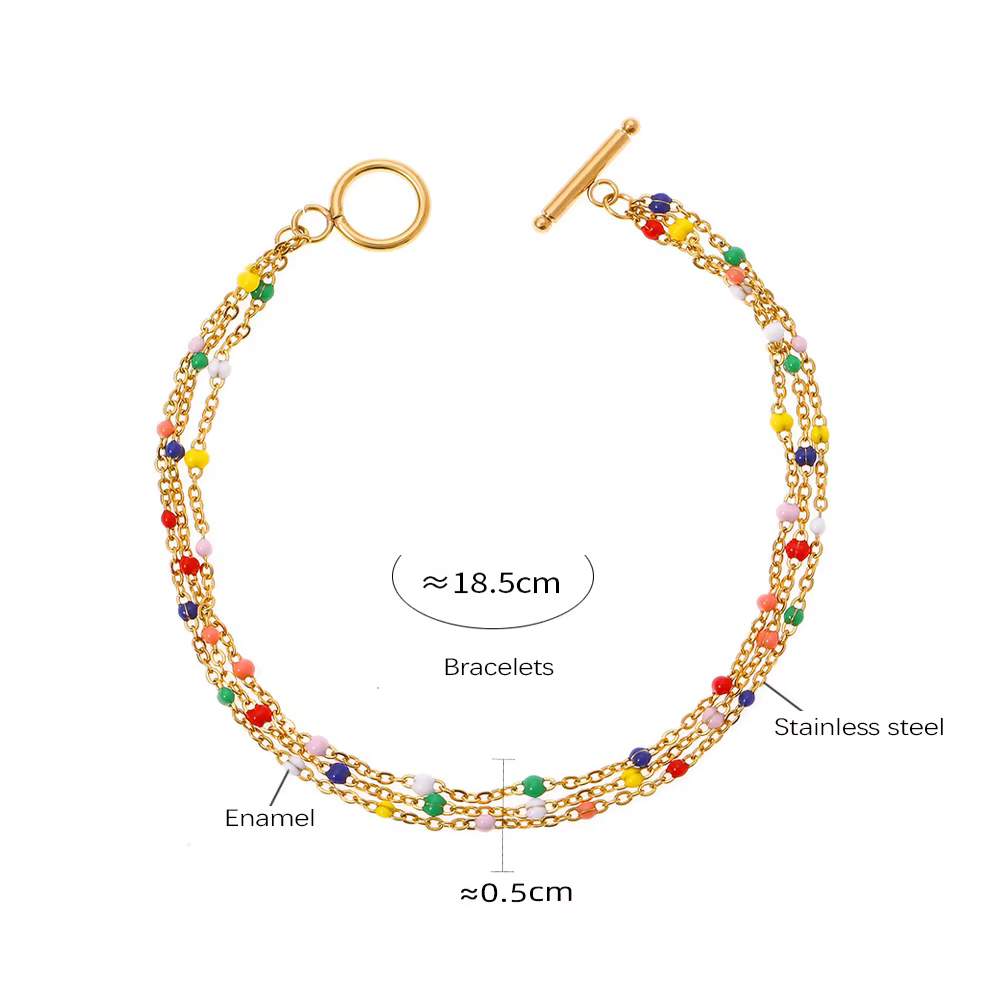 Collier et bracelet bohèmes en acier inoxydable pour femmes, plaqué or, perles émaillées colorées, e