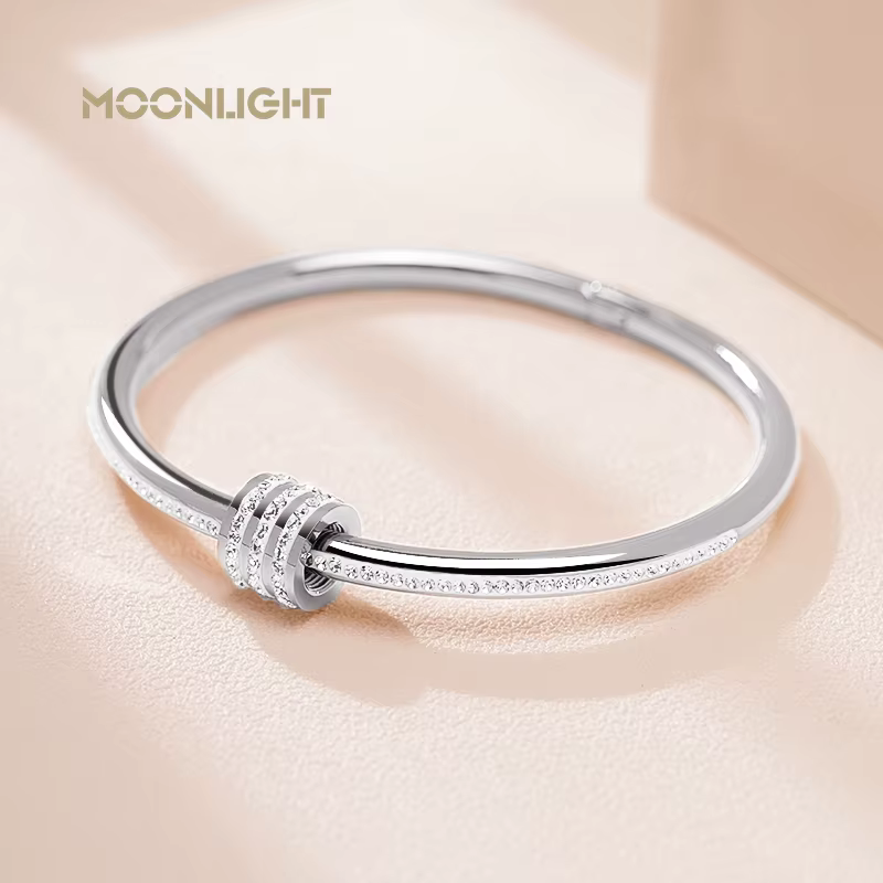 MOONLIGHT – Bracelet classique en acier inoxydable et Zircon pour femmes, Bracelet à vis circulaire,