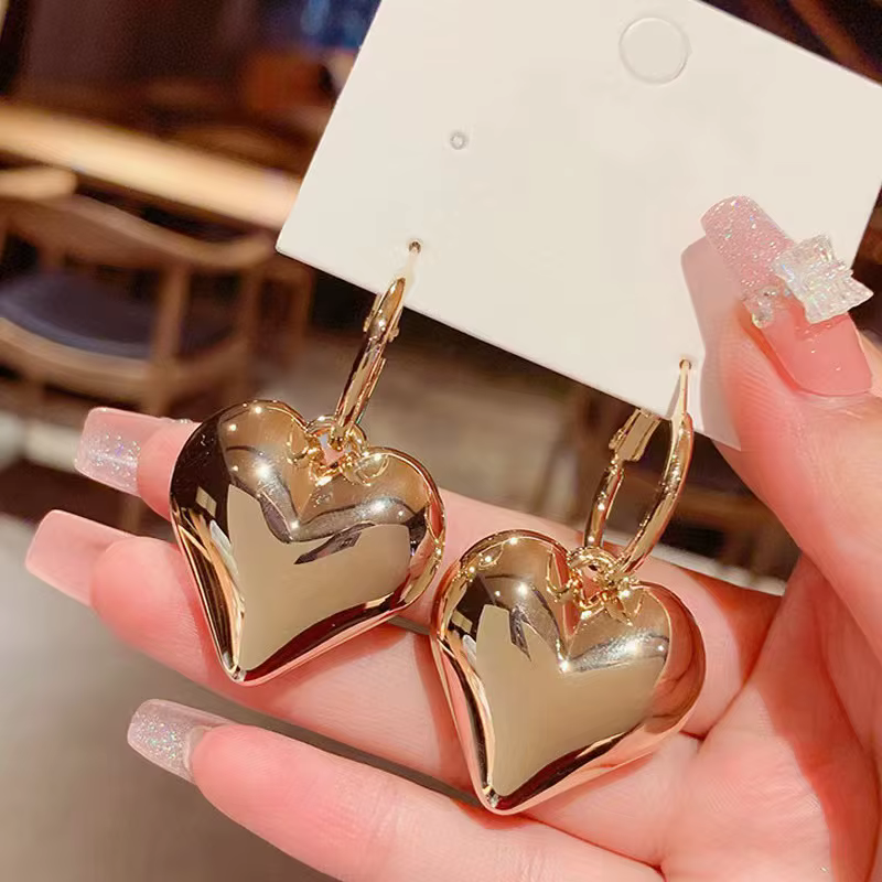 Boucles d'oreilles rétro en forme de cœur en Relief pour femmes, élégantes, couleur or en relief, cl