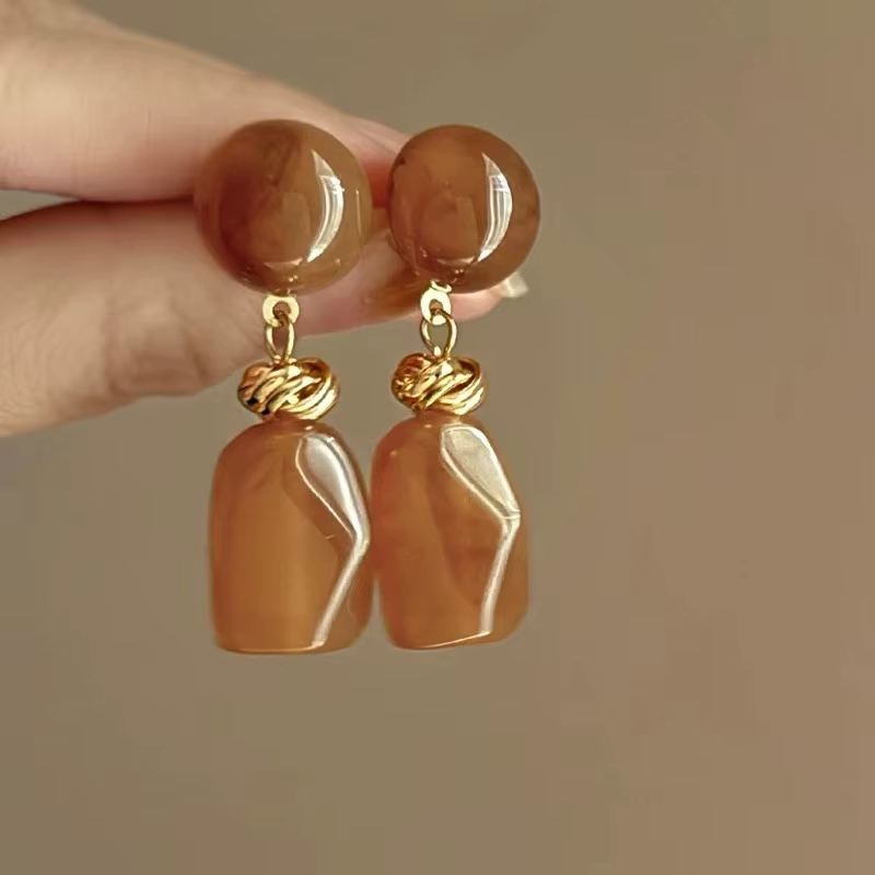 Boucles d'oreilles pendantes en acrylique pour femmes, tempérament rétro, couleur ambre Maillard, gé
