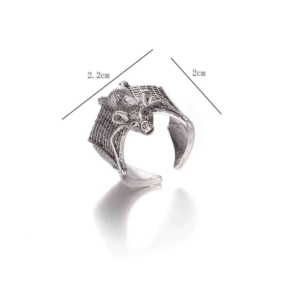 Bague gothique chauve-souris ailée, bande ouverte réglable en alliage de Zinc pour hommes et femmes,