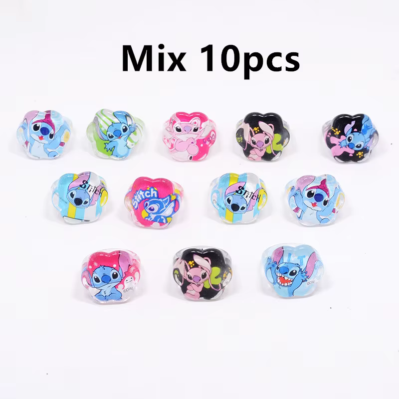 Ensemble de bagues en acrylique pour enfants, dessin animé Disney, Kawaii Lilo Stitch, accessoires d