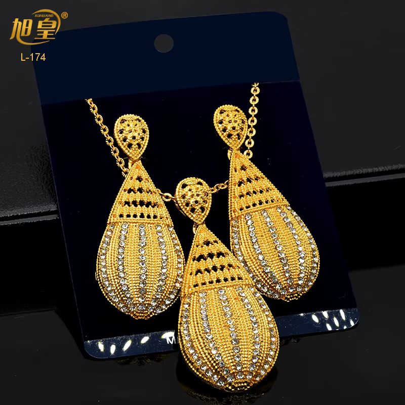 XUHUANG Dubai 24K couleur or cuivre ensemble de bijoux pour femmes indien deux pièces bijoux rond gé