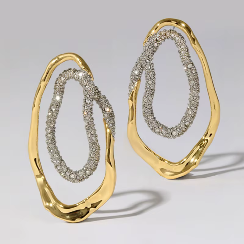 Boucle d'oreille pendante en cristal blanc naturel en forme de U rempli d'or 18 carats de styliste f