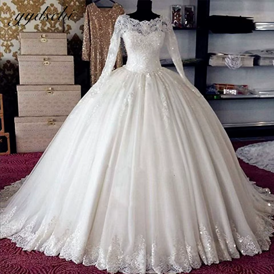 Magnifiques Robes de Mariée Col Rond 2026 Élégantes Coupe A-Line en Tulle avec Appliques et Lacets p