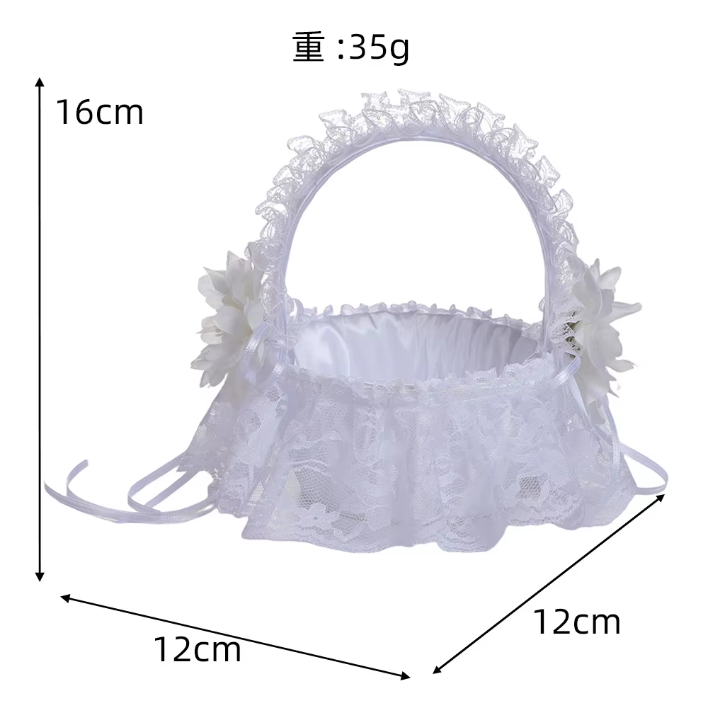 Panier à fleurs de mariage en dentelle blanche pour demoiselle d'honneur, panier de demoiselle d'hon