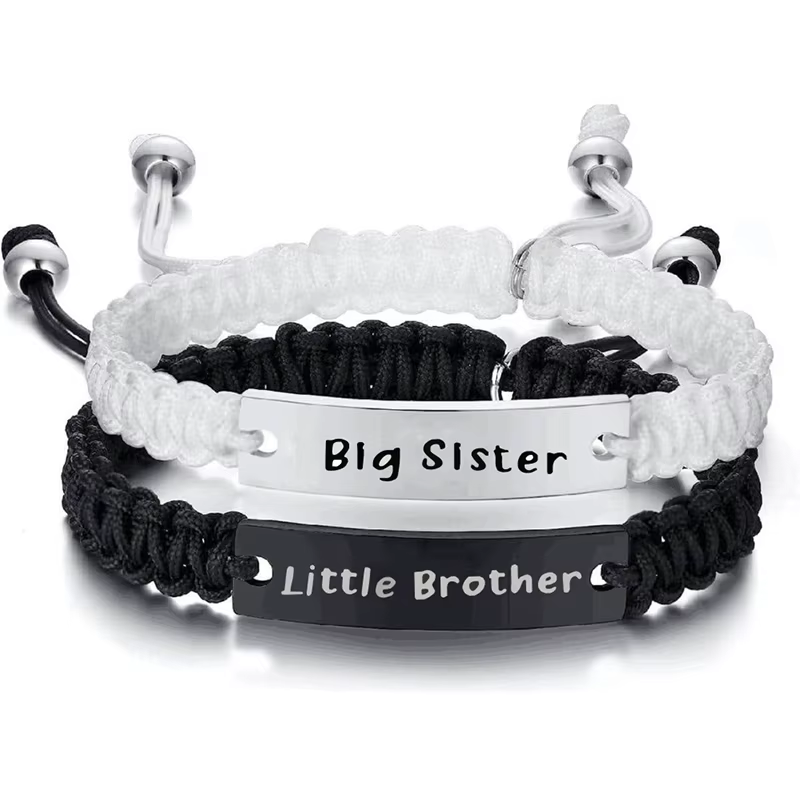 Brother-Ensemble de bracelets ajustables faits à la main, ULtressée noire et blanche, bijoux de fami