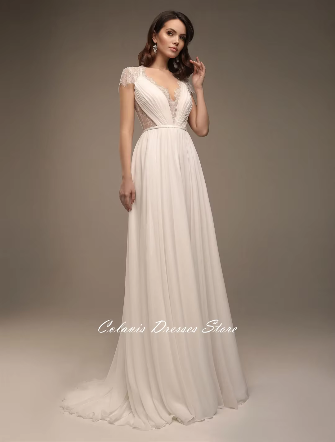Fanan Style grec bohême dentelle robe De mariée personnalisé en mousseline De soie balayage Train bo
