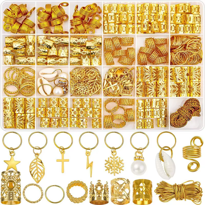 259 pièces d'accessoires de bijoux DIY pour tresses, anneaux métalliques argentés et dorés pour tres