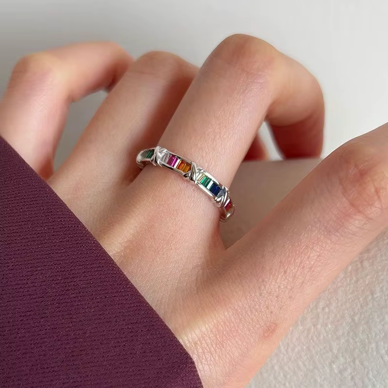 Bague en argent Sterling 925 pour femmes, lignes de pierre colorées, bijoux fins, doigt ouvert régla