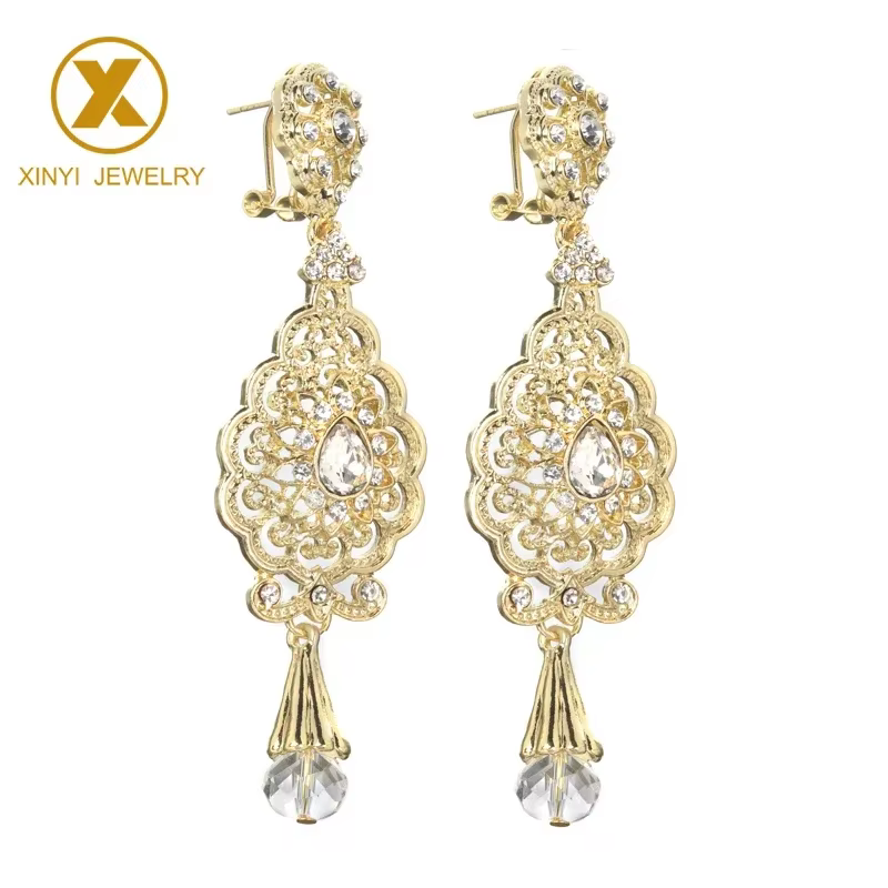 Boucles d'oreilles arabes élégantes de Style marocain pour femmes, strass plaqués or de nombreuses c