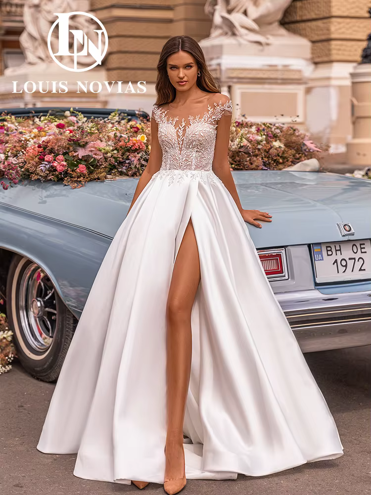 LOUIS NOVIAS BOHO robe De mariée col en v profond robe De mariée cristal paillettes broderie a-ligne