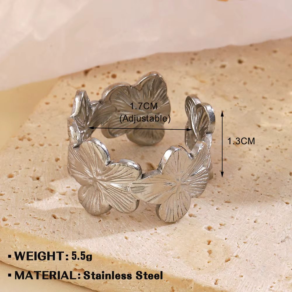 Bagues élégantes en acier inoxydable pour femmes, grande fleur, plaqué or PVD 18 carats, anneau ouve