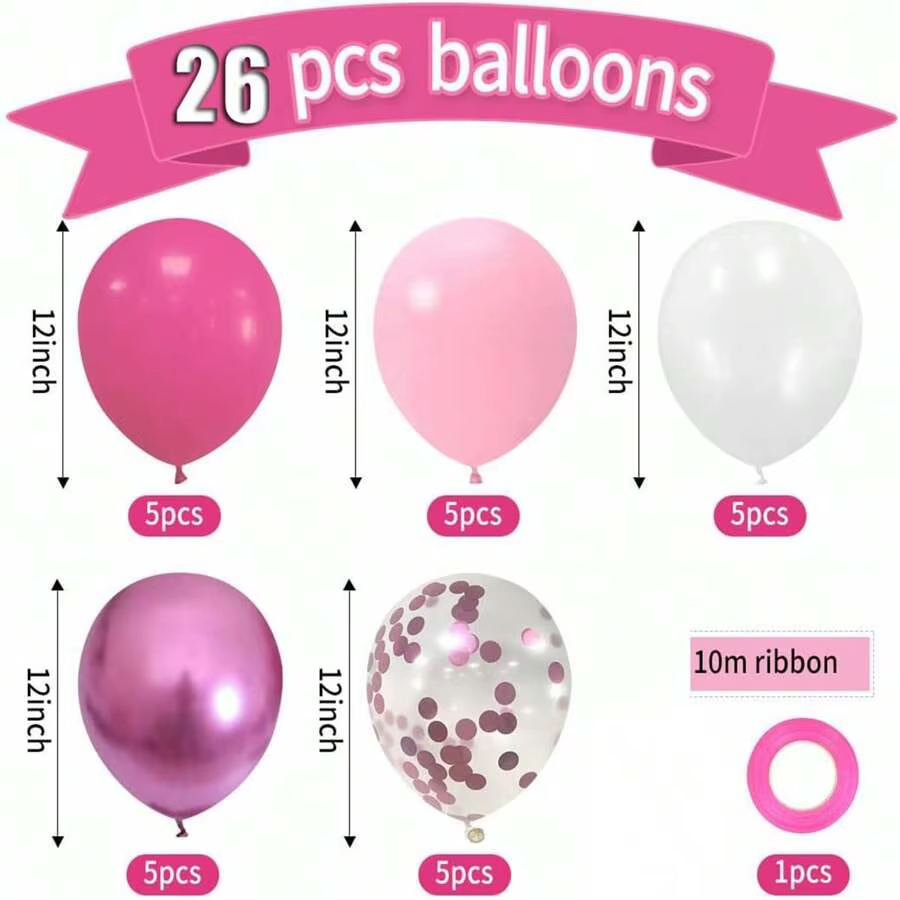 Ballons de fête roses et blancs de 12 pouces, 26/52 pièces, ballons à confettis roses pour mariage, 