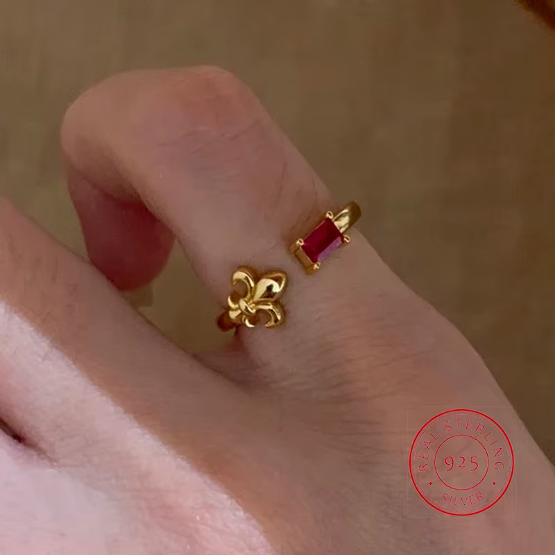 Bague Pinky en or Iris rubis de Style Royal pour femmes, bague sceau Vintage, bijoux de fête d'anniv