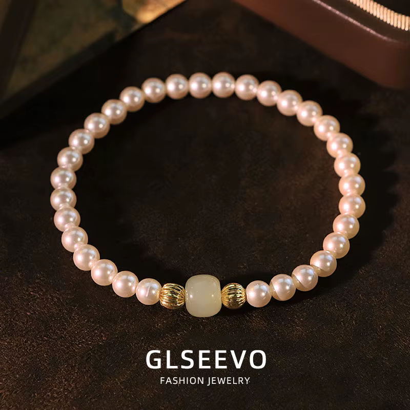 Véritable Jade vert Hetian Jade Shi famille perle Bracelet Vintage mode Bracelet cadeau pour femmes 