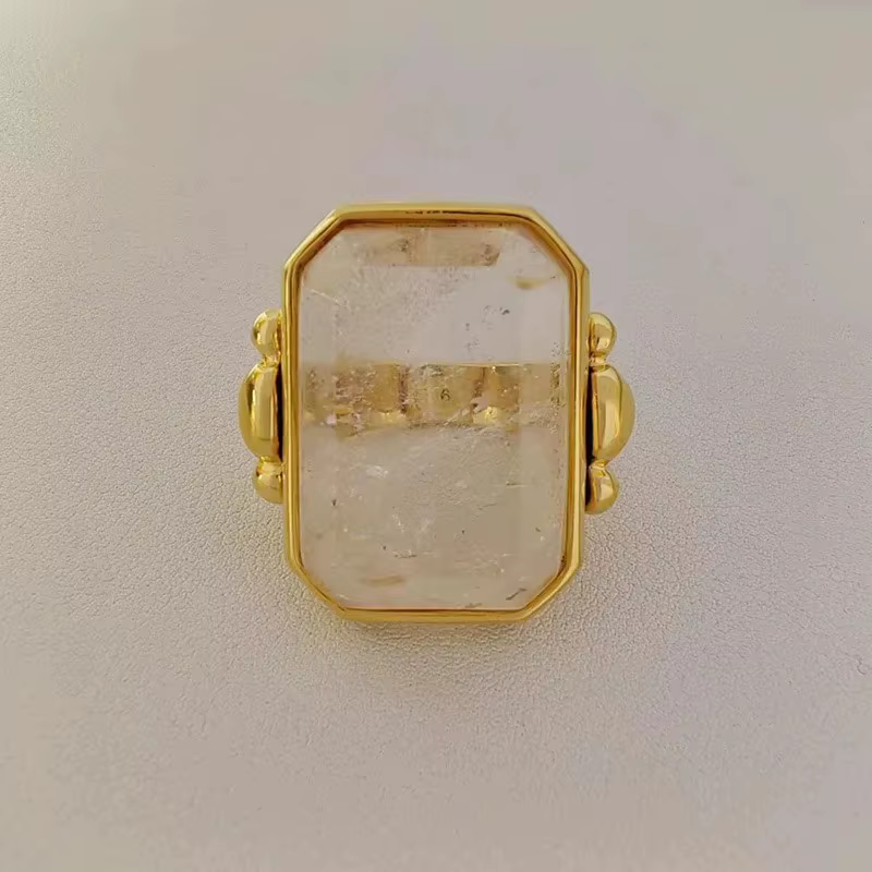 Bague et collier de Cocktail pour femmes, Design français en pouces, cristal blanc naturel, carré, é