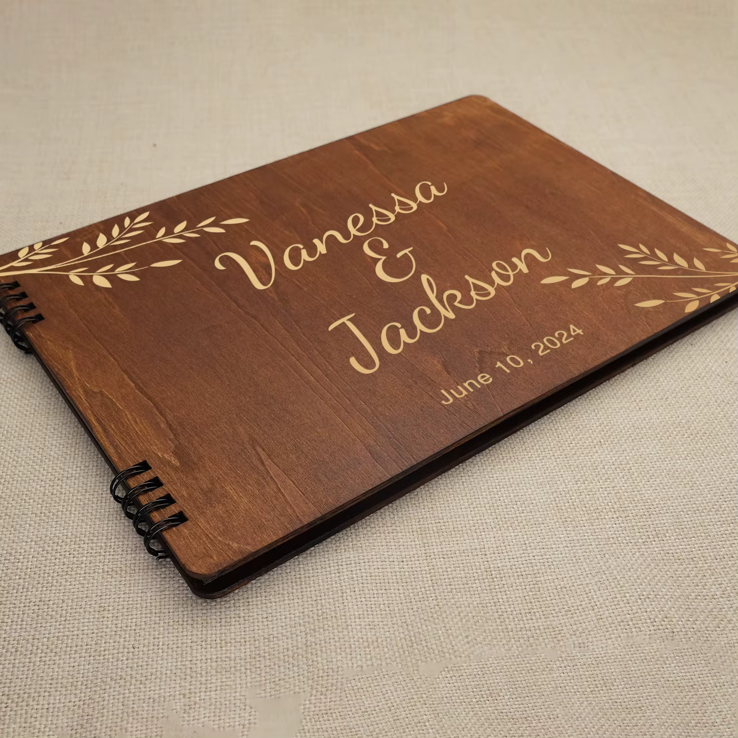 Livre d'or de mariage en bois – Personnalisé gravé au laser, parfait pour les photos et les messages
